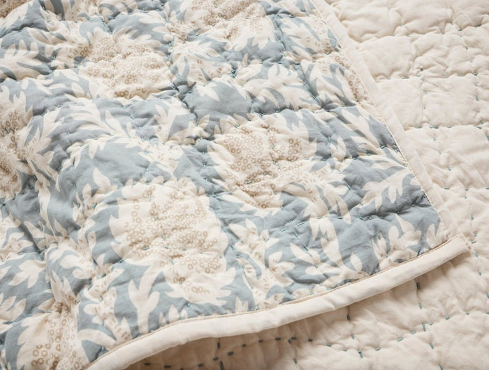 Coyuchi Robles Handstitched Organic Quilts in Tidal and Khaki at Fig Linens and Home - Fabric Detail