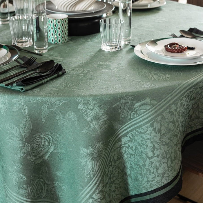 Romance Green Tablecloth By Le Jacquard Francais at Fig Linens and Home | Green Table Linens 3