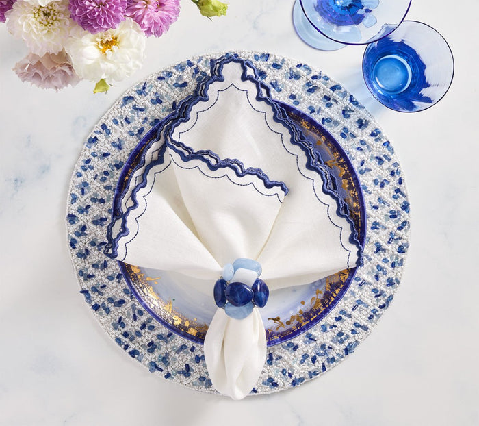 Rush Placemat in White & Blue Set of 2 by Kim Seybert at Fig Linens and Home View 1
