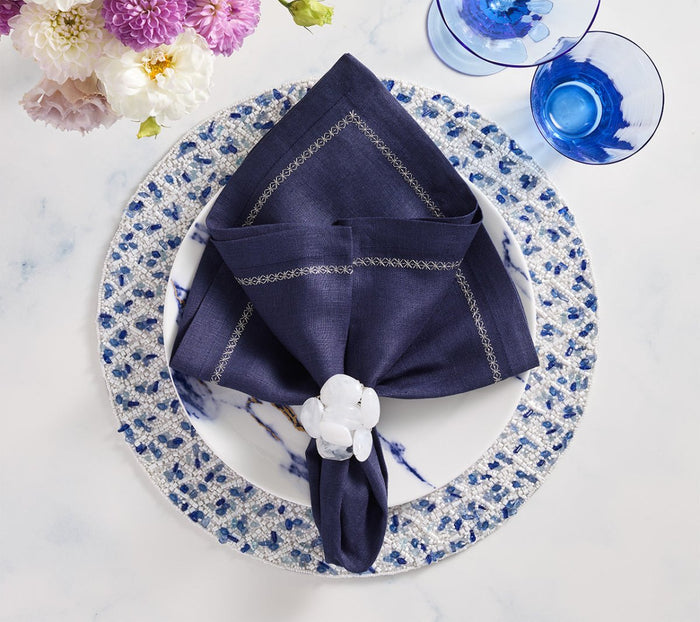 Rush Placemat in White & Blue Set of 2 by Kim Seybert at Fig Linens and Home View 2
