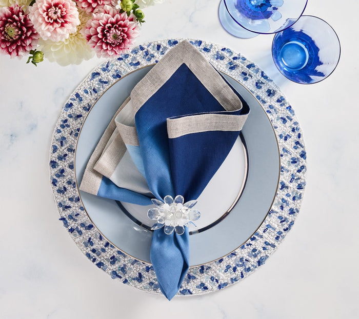 Rush Placemat in White & Blue Set of 2 by Kim Seybert at Fig Linens and Home View 3