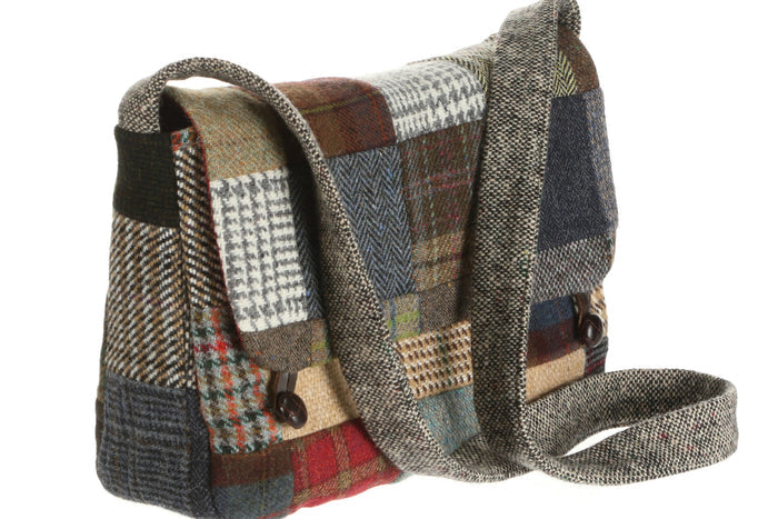 Hanna Hats Satchel Bag Patchwork Tweed Side View