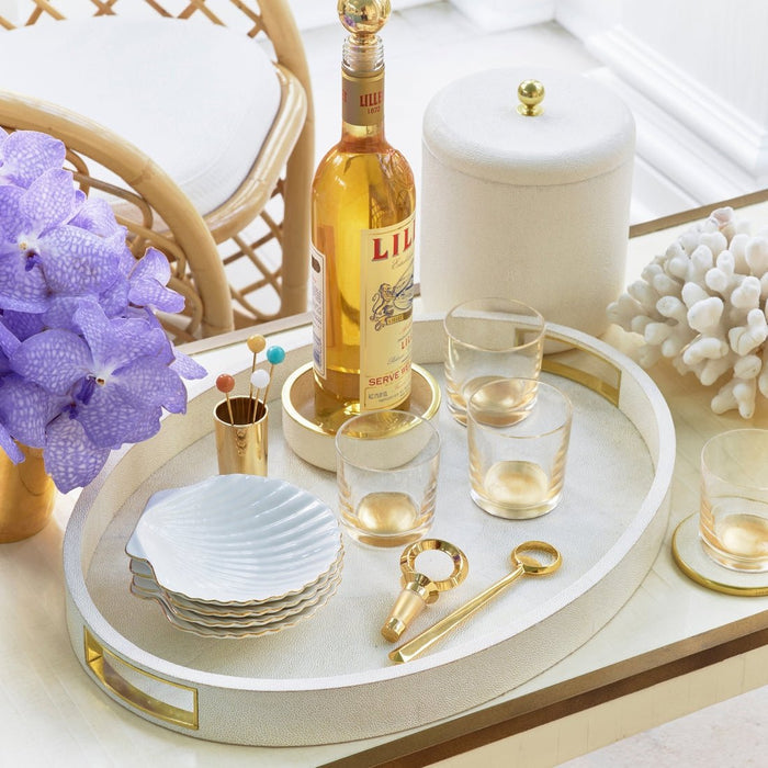 Shell Appetizer Plates Set of 4 by AERIN Shown on Entertaining Tray