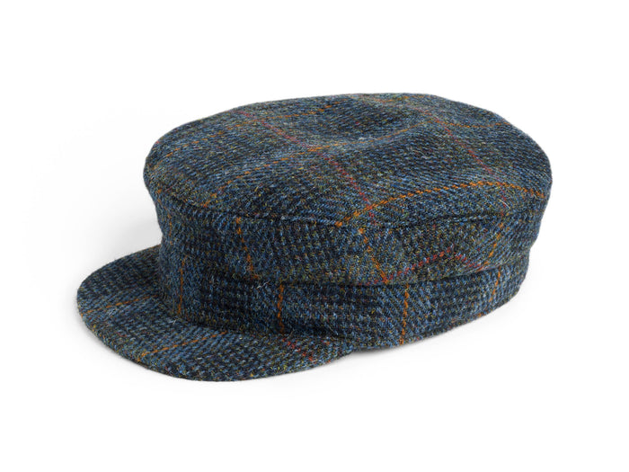 Scottish Harris Tweed Navy & Moss Green Glen Check with Tan & Umber Overcheck / Small 56-57cm