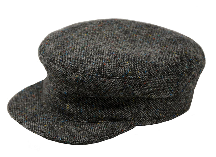 Hanna Hats Skipper Cap Scottish Harris Tweed Charcoal Salt & Pepper