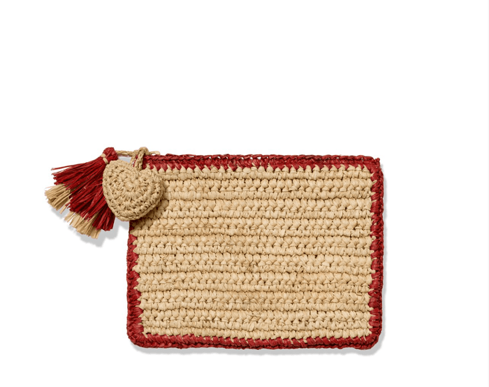 AERIN Small Raffia Pouch with Geranium Border at Fig Linens and Home