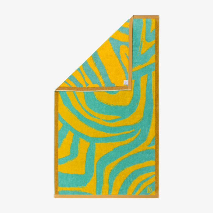 Solaire Jacquard Beach Towel by Yves Delorme at Fig Linens and Home - Lagon Blue and Green 1