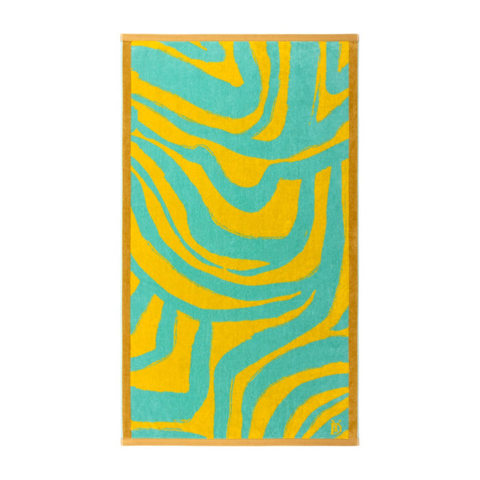 Solaire Jacquard Beach Towel by Yves Delorme at Fig Linens and Home - Lagon Blue and Green 2