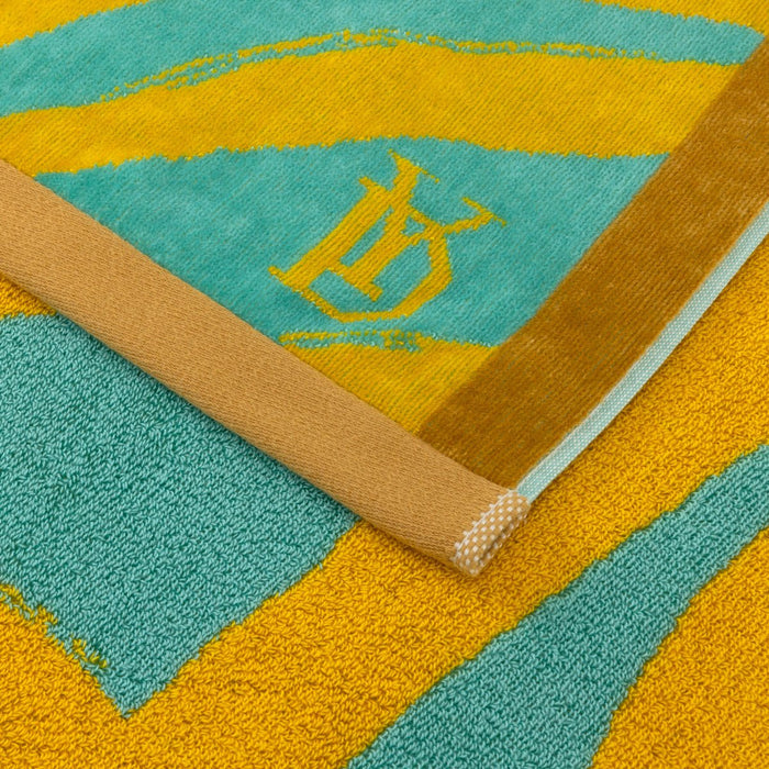 Solaire Jacquard Beach Towel by Yves Delorme at Fig Linens and Home - Lagon Blue and Green 3