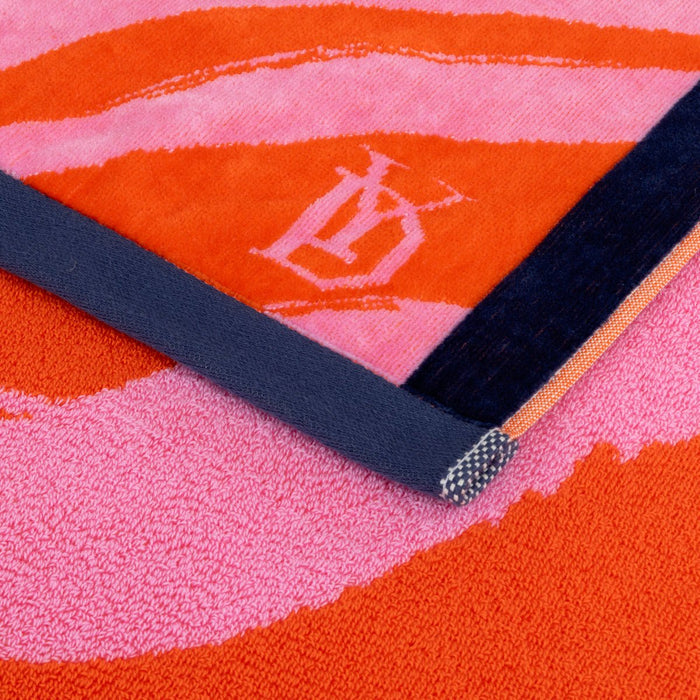 Solaire Jacquard Beach Towel by Yves Delorme at Fig Linens and Home - Pivoine Peony and Deep Pink 1