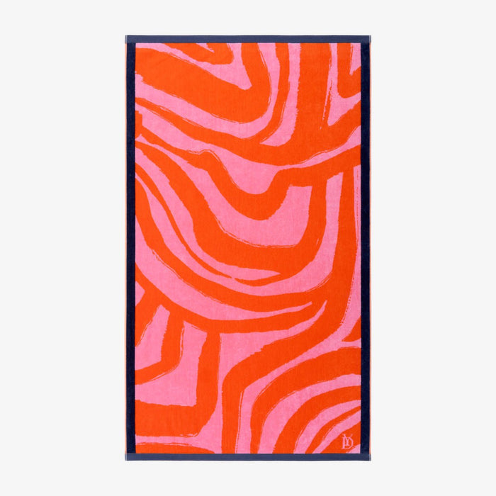 Solaire Jacquard Beach Towel by Yves Delorme at Fig Linens and Home - Pivoine Peony and Deep Pink 2