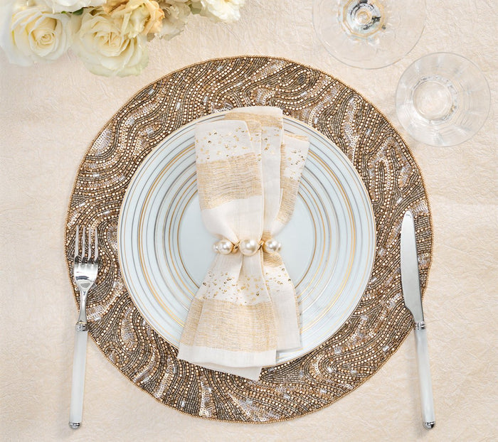 Spectra White & Gold Napkin Detail 4 | Kim Seybert at Fig Linens and Home