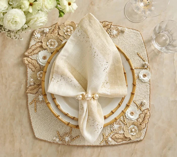 Spectra White & Gold Napkin Detail 8 | Kim Seybert at Fig Linens and Home