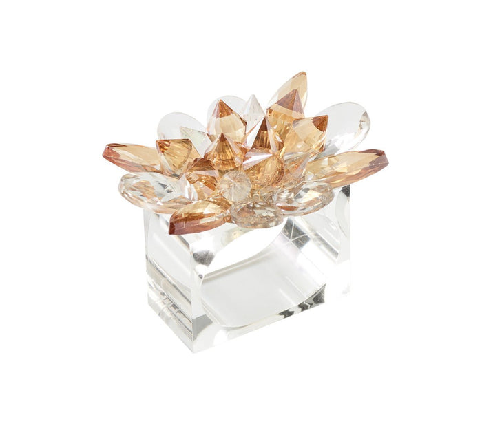 Spectra Napkin Ring in Champange & Crystal, Set of 4 in a Gift Box CHAMPAGNE/CRYSTAL 2.8" L x 2.2" W x 2.4" H at FIG LINENS AND HOME 1