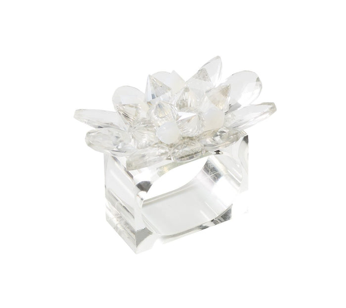 Spectra Napkin Ring in Clear & White, Set of 4 in a Gift Box at Fig Linens and Home - View 1