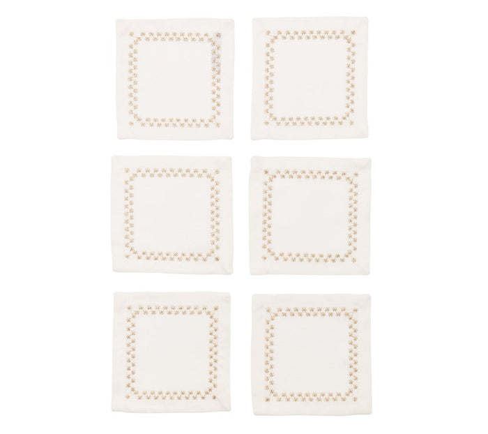 Starry Night Cocktail Napkin in White & Gold, Set of 6 in a Gift Box Kim Seybert at Fig Linens and Home - 36