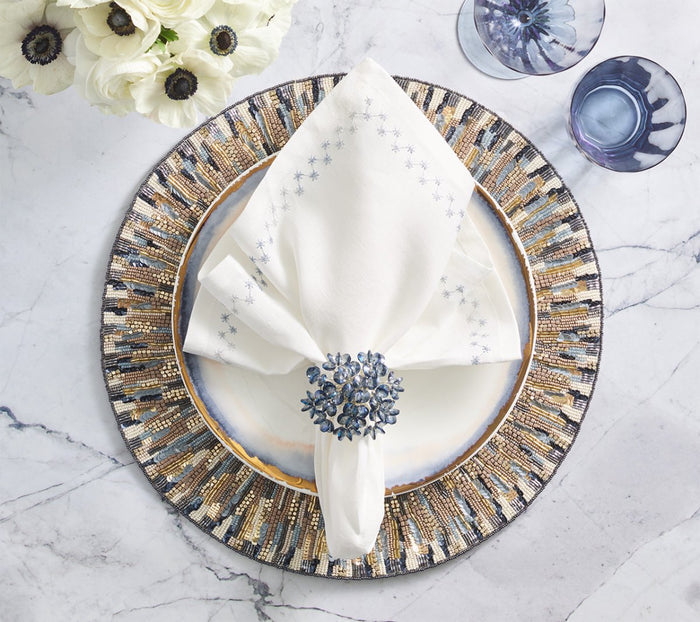 Starry Night Napkin in White & Blue, Set of 4 Kim Seybert on Placemat 1