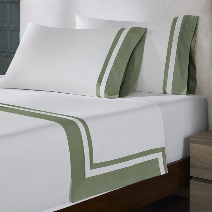 White/Olive / King Flat Sheet