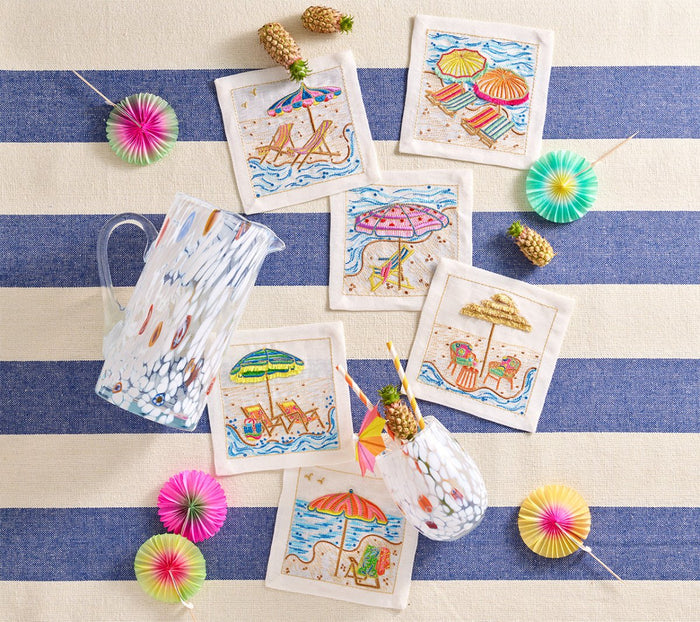 Sunny Isles Cocktail Napkins Set of 6 in a Gift Box by Kim Seybert WHITE/MULTI 6"L x 6"W x 0.1"H at FIG LINENS AND HOME 1