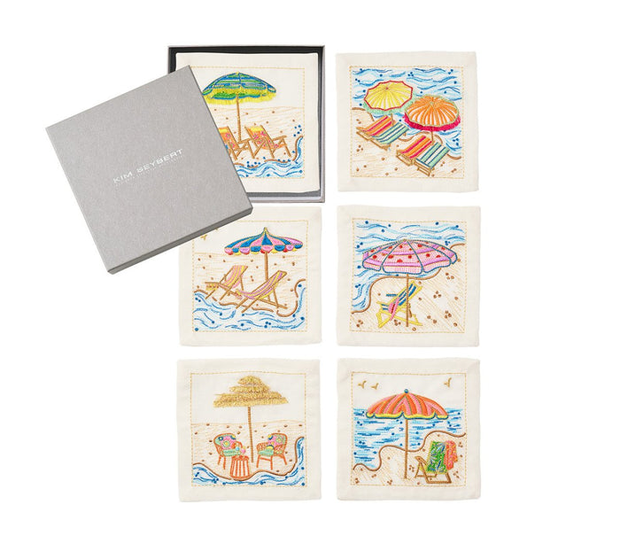 Sunny Isles Cocktail Napkins Set of 6 in a Gift Box by Kim Seybert WHITE/MULTI 6"L x 6"W x 0.1"H at FIG LINENS AND HOME 3