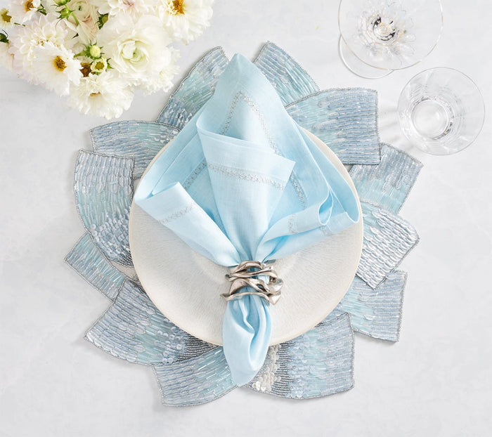 Tidal Placemat in Glacier Blue, Set of 2 by Kim Seybert 17" L x 17" W x 0.3" H - Set of 2 Placemats GLACIER BLUE at FIG LINENS AND HOME 2