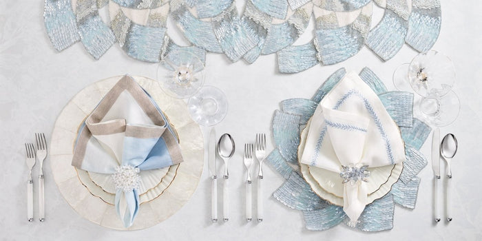 Tidal Runner in Glacier Blue by Kim Seybert 41" L x 17" W x 0.3" H Table Runner GLACIER BLUE at FIG LINENS AND HOME 2