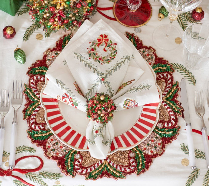 Tinsel Tree Red/Green/Gold Napkin Ring Detail 2 | Kim Seybert at Fig Linens and Home
