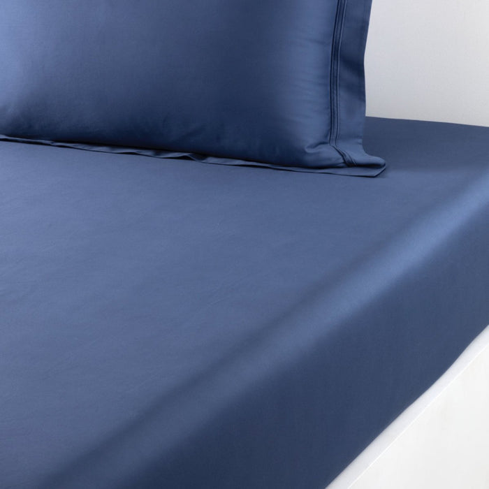 Triomphe Outremer Fitted Sheet by Yves Delorme King Fitted Sheet Outremer at FIG LINENS AND HOME 1
