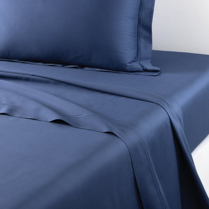 Triomphe Outremer Flat Sheet by Yves Delorme King Flat Sheet Outremer at FIG LINENS AND HOME 1