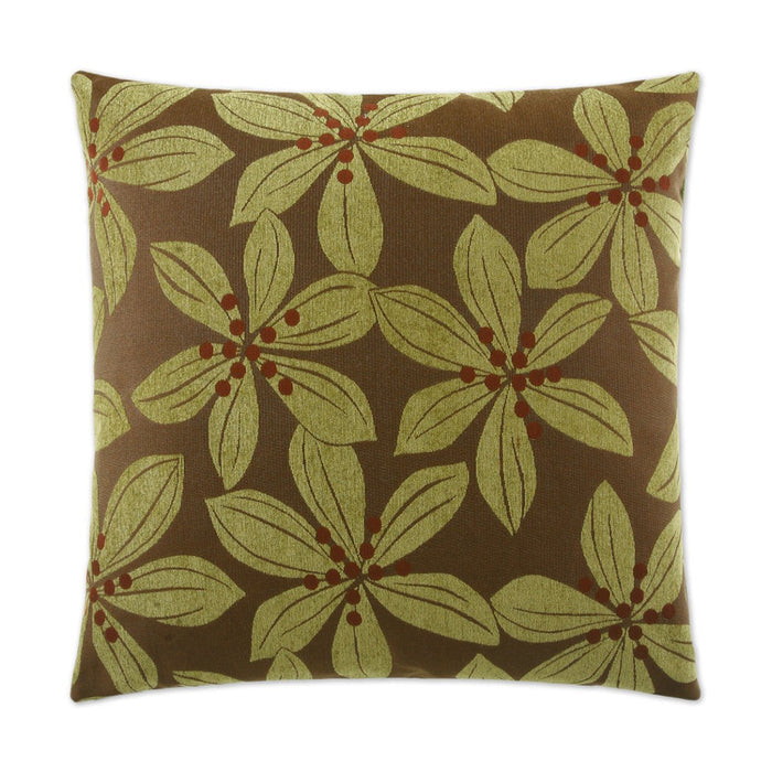 Tropical Leaf Pillow in Green - front view, floral green and brown leaf design by D.V. KAP Home
