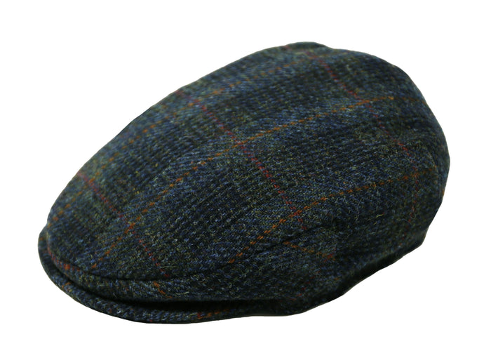 Scottish Harris Tweed Navy & Moss Green Glen Check with Tan & Umber Overcheck / Small 56-57cm