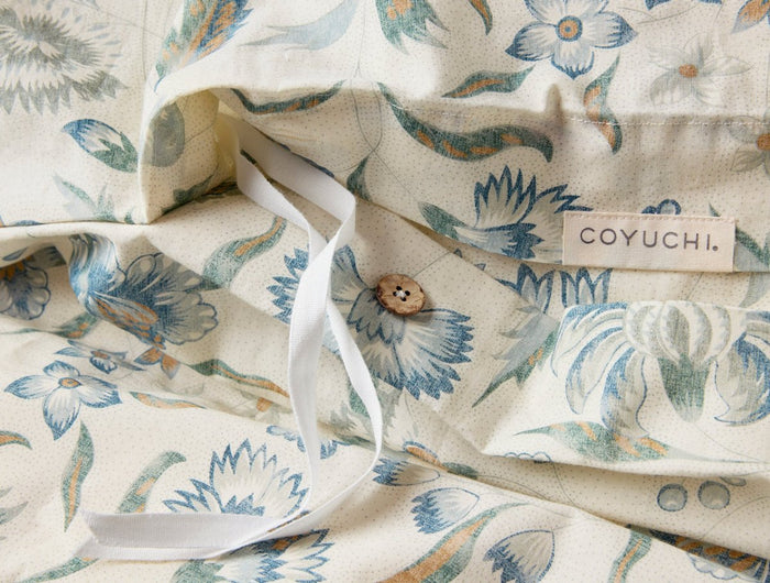 Fabric Print Detail - Coyuchi Viola Cerulean Organic Bedding at Fig Linens and Home View 1