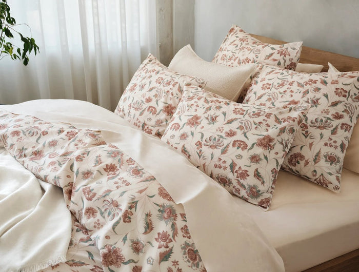 Viola Organic Print Duvet Covers by Coyuchi | Organic Bedding at Fig Linens and Home - Lifestyle 1