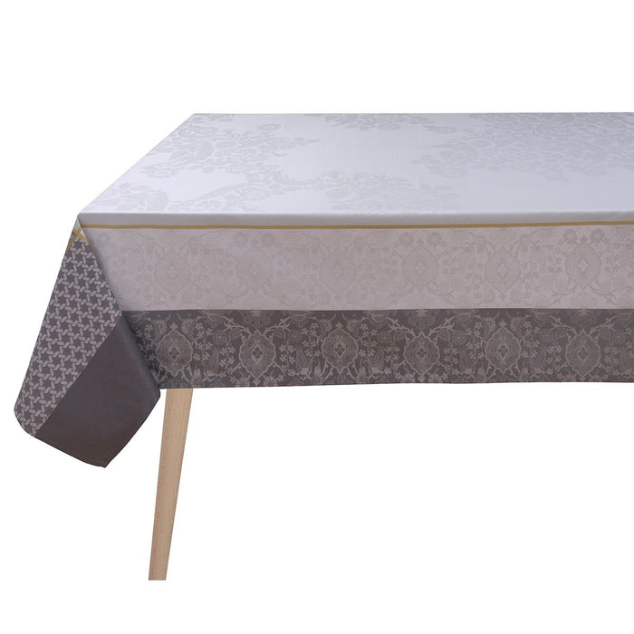 Voyage Iconique Enduit Grey Coated Tablecloth By Le Jacquard Francais at Fig Linens and Home 2