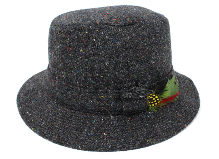 Hanna Hats Walking Hat Tweed - Dark Grey Charcoal Fleck Salt & Pepper Tweed