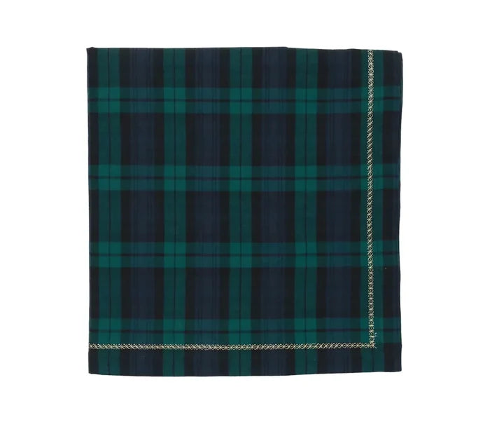 Watchplaid Blue/Green Table Cloth Detail 2 | Kim Seybert at Fig Linens and Home