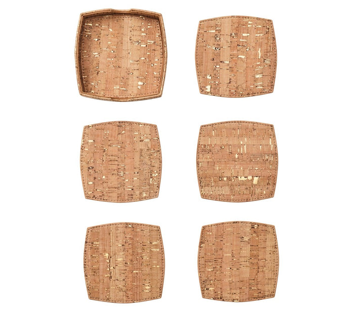 Whistler Coaster in Natural & Gold, Set of 6 in a Caddy Kim Seybert