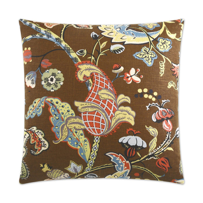 Wilmington Pillow in Chocolate - front view, floral brown design by D.V. KAP Home