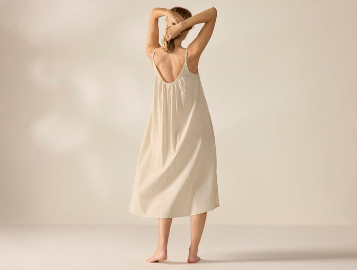 Women's Isla Organic Cotton Undyed w/ Hazel Rosehip Night Dress 3 | Coyuchi at Fig Linens and Home